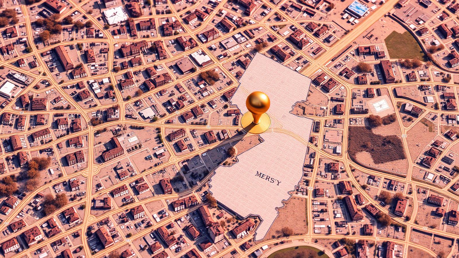 Map of the Ewing service area with a gold pin