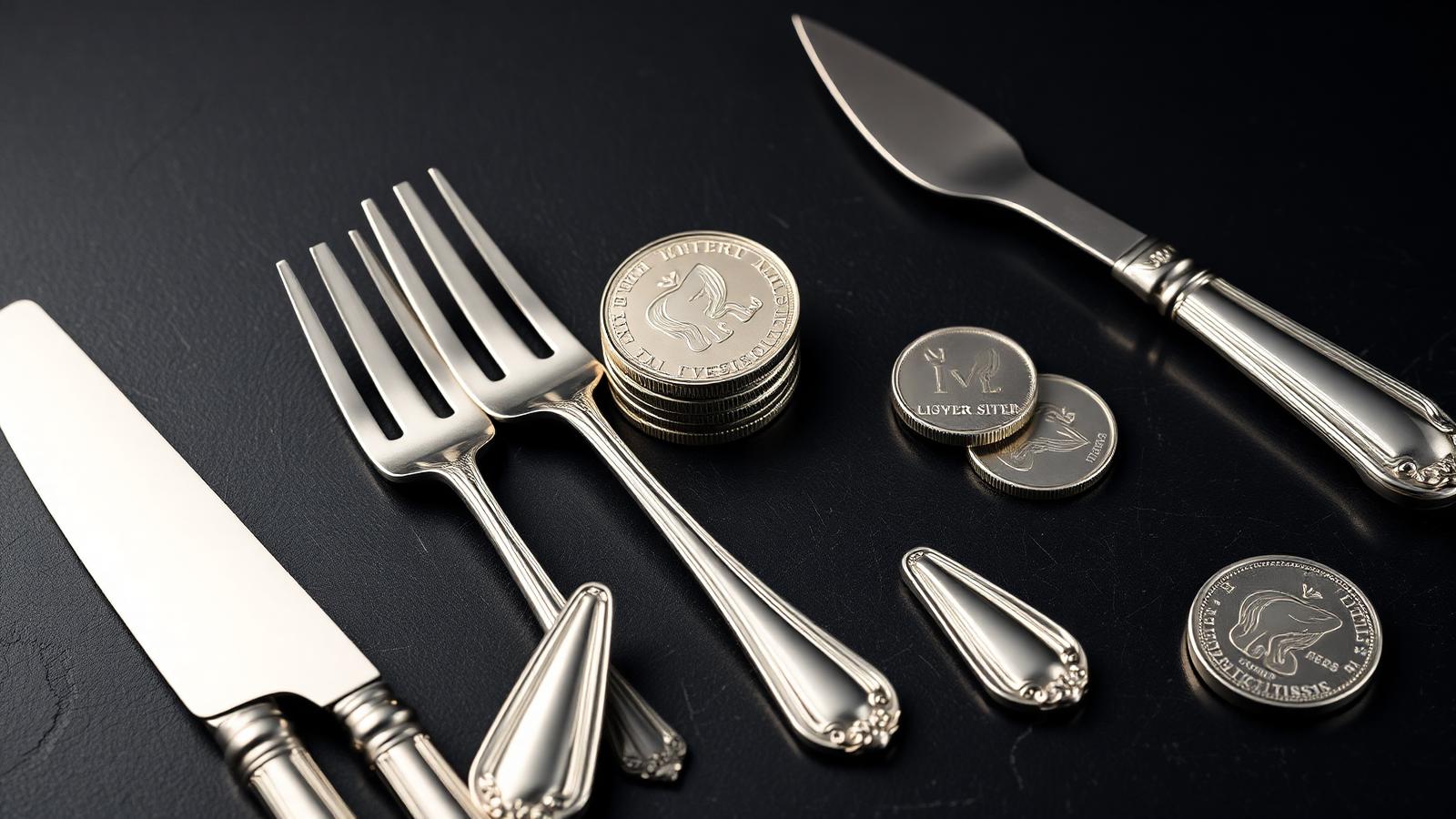 Sterling silver flatware and silver coins