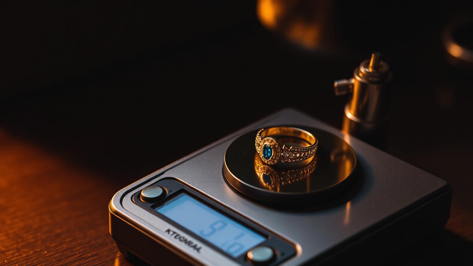 Gold ring on a precision jewelers scale